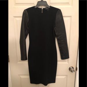 Size 2 St. JohnKnit Black Dress with Leather Sleeves EUC